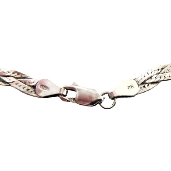 Italian Solid Sterling Silver Triple Strand Woven Necklace - 18" - Picture 3 of 4